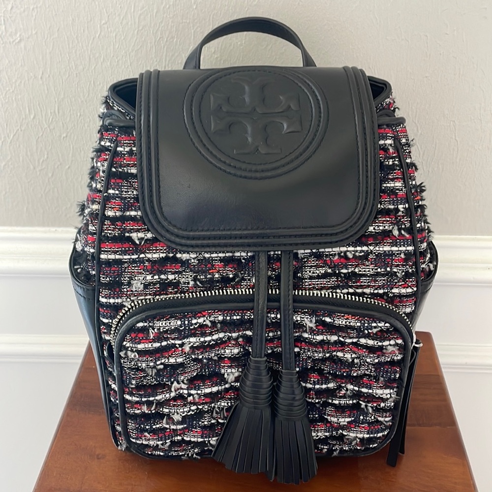 TORY BURCH
Fleming leather-trimmed tweed backpack
